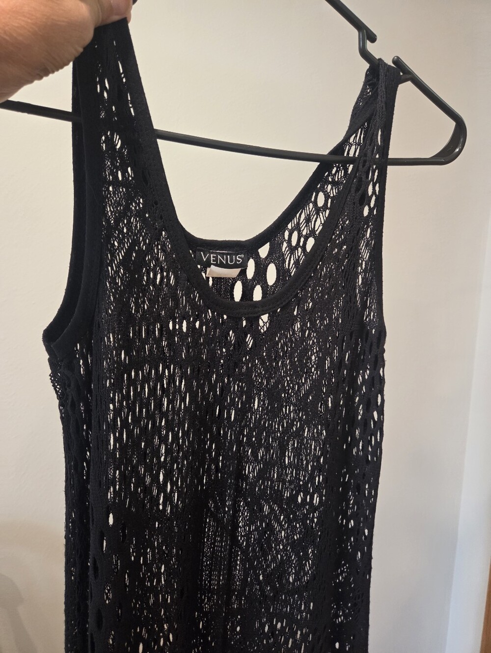 Venus Black Lg Maxi  Crocheted  Open Knit Tank Dress  Beach Whimsigoth Cover Up
